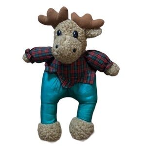 Vintage Moose Plush Nylon Puffalump Christmas Red Green Holiday Decor